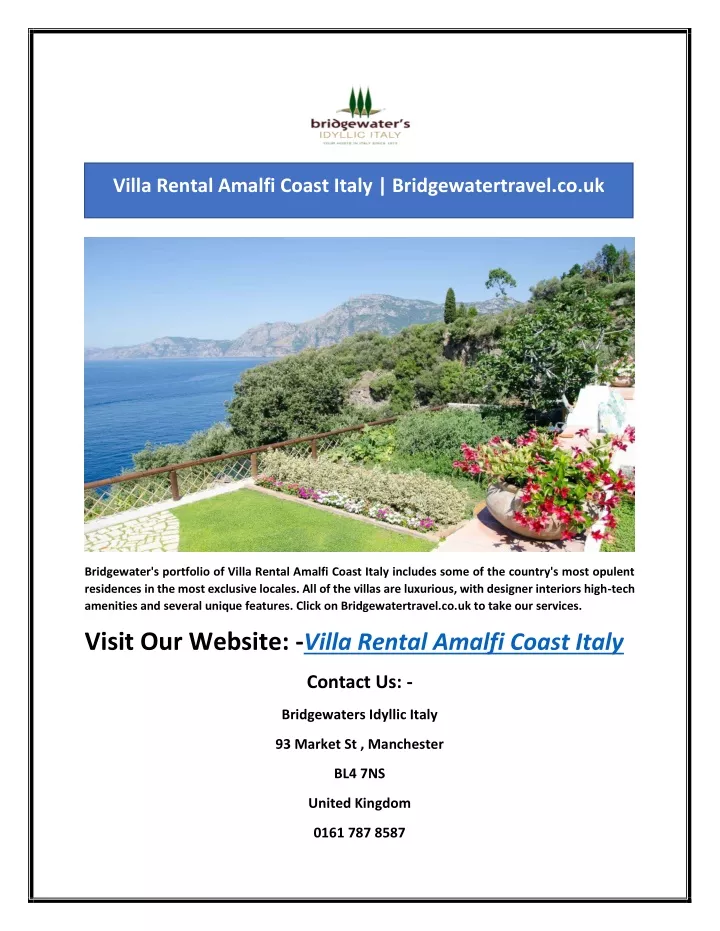 villa rental amalfi coast italy bridgewatertravel