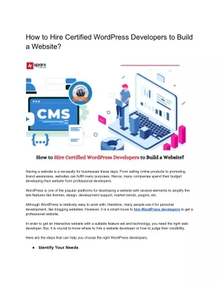 How to Hire Certified Wordpress Developers to Build a Website
