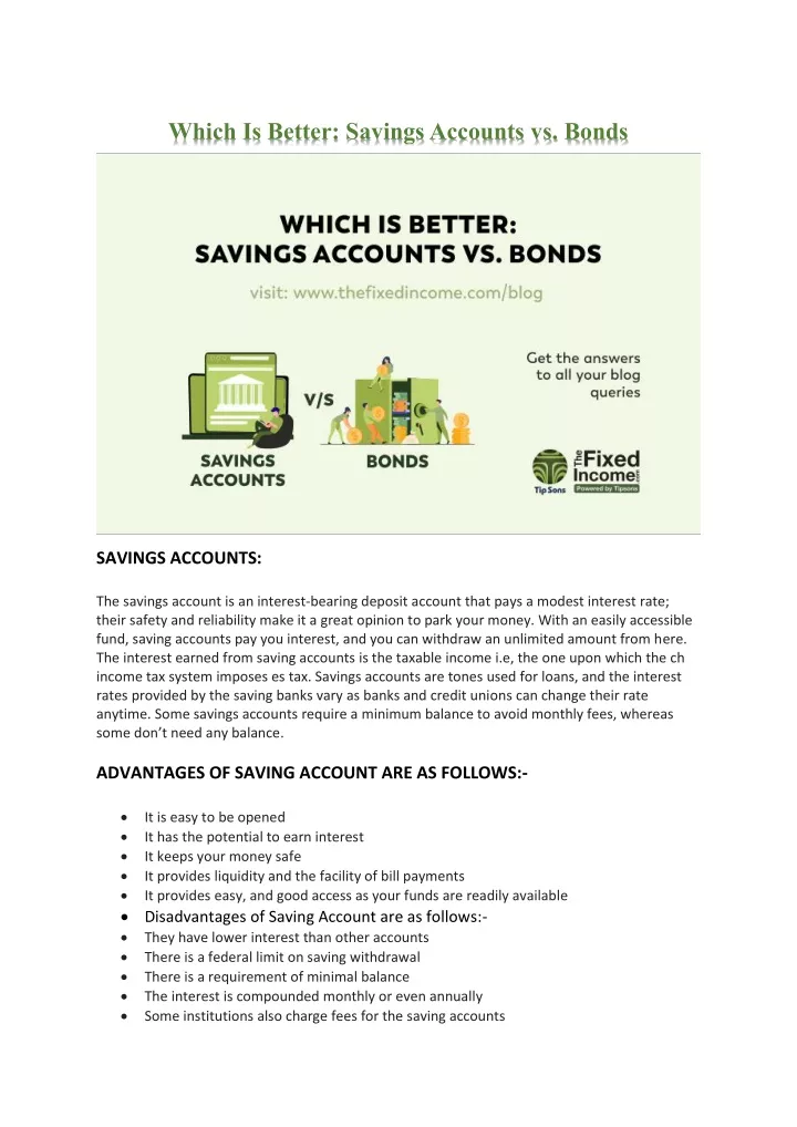 which is better savings accounts vs bonds