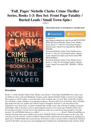 'Full_Pages' Nichelle Clarke Crime Thriller Series  Books 1-3 Box Set Front Page