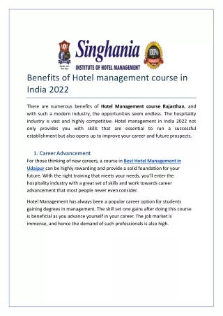 Benefits of Hotel management course in India 2022