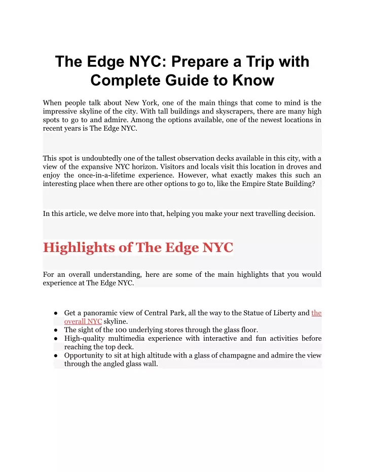the edge nyc prepare a trip with complete guide
