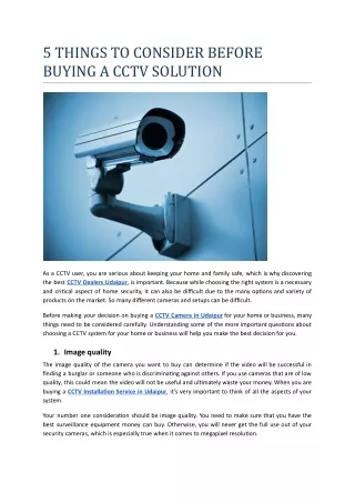 5 THINGS TO CONSIDER BEFORE BUYING A CCTV SOLUTION