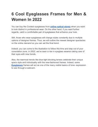 6 Cool Eyeglasses Frames for Men & Women In 2022