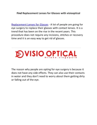 Find Replacement Lenses for Glasses with visiooptical