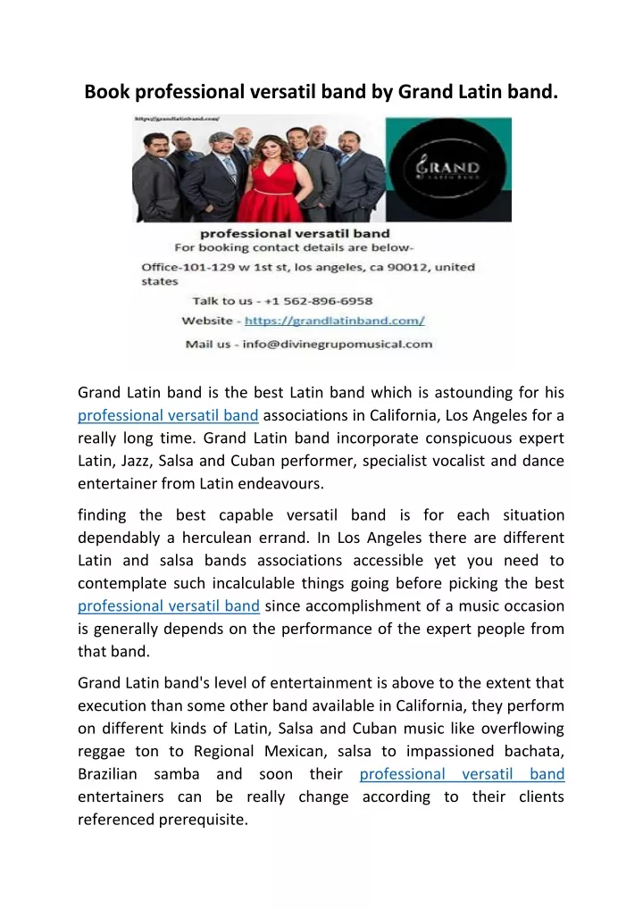 book professional versatil band by grand latin