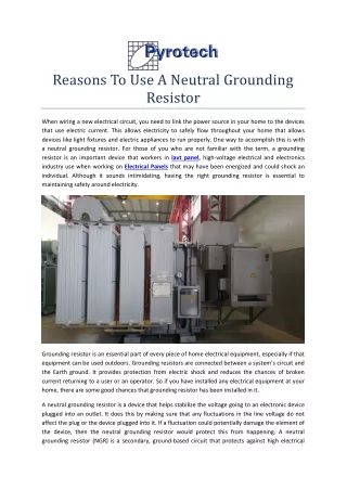 Reasons To Use A Neutral Grounding Resistor