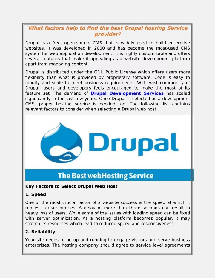 what factors help to find the best drupal hosting