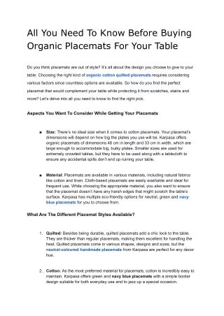 All You Need To Know Before Buying Organic Placemats For Your Table