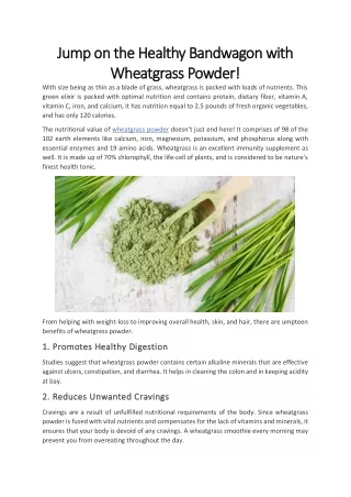 Jump on the Healthy Bandwagon with Wheatgrass Powder!