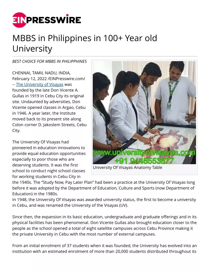 mbbs in philippines in 100 year old university