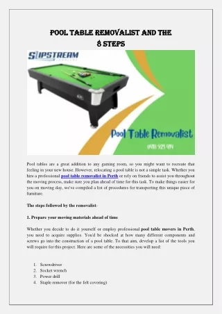 Pool Table Removalist And The 8 Steps