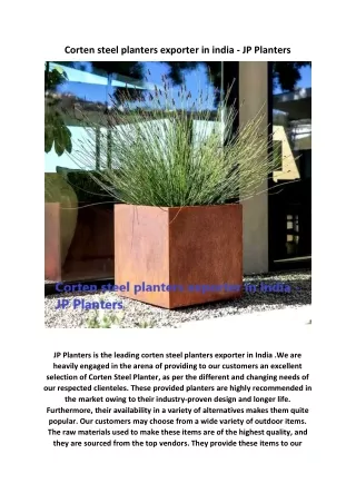 Corten steel planters exporter in india- JP Planter