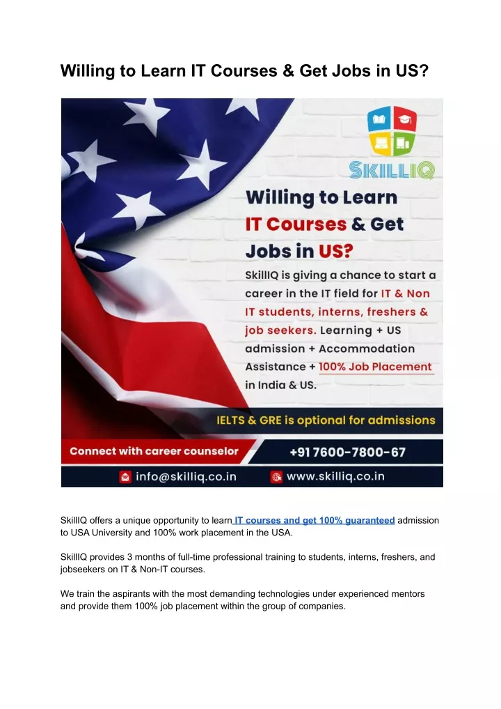 willing to learn it courses get jobs in us