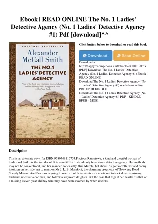 Ebook  READ ONLINE The No. 1 Ladies' Detective Agency (No. 1 Ladies' Detective A