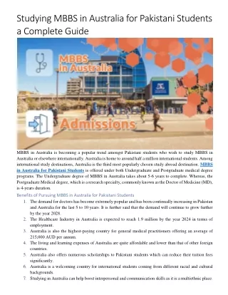 studying mbbs in australia for pakistani students