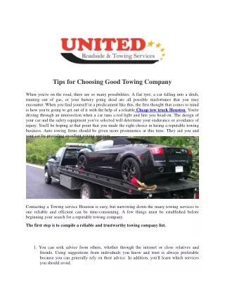 Tips for Choosing Good Towing Company