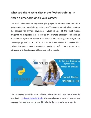 What are the reasons that make Python training in Noida a great add-on to your c