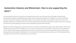 Automotive Industry and Blockchain How is one supporting the other