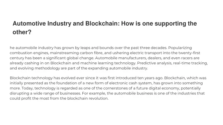 automotive industry and blockchain