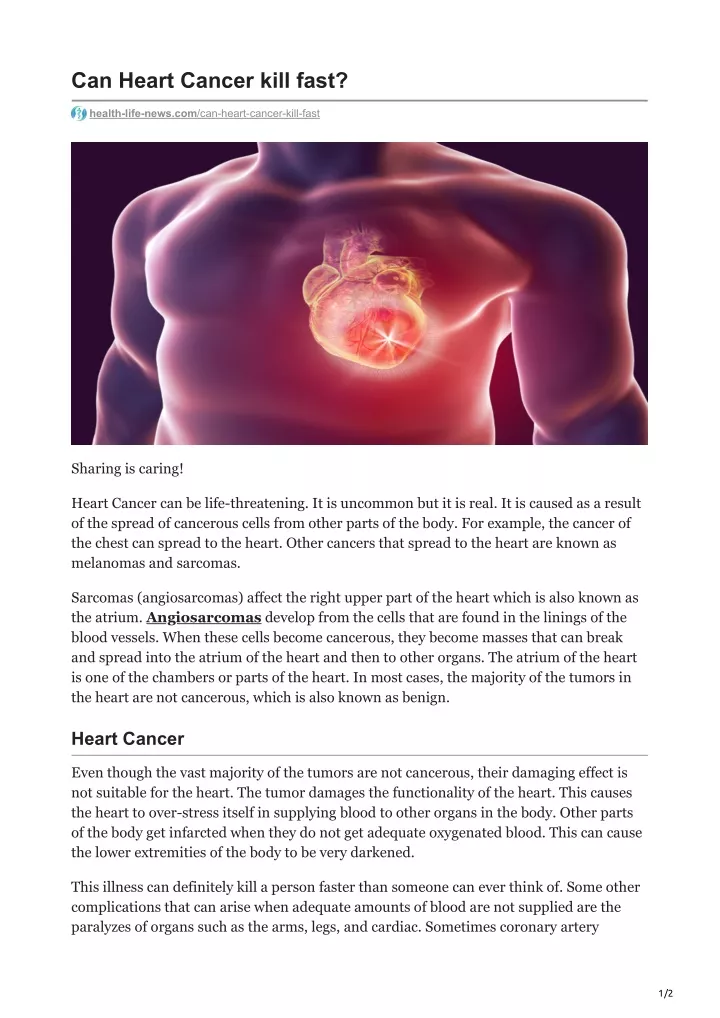 can heart cancer kill fast