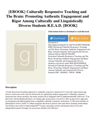 {EBOOK} Culturally Responsive Teaching and The Brain Promoting Authentic Engagem