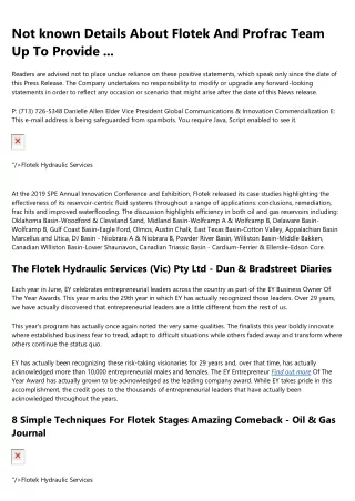The Pros and Cons of Flotek Hydraulic Services