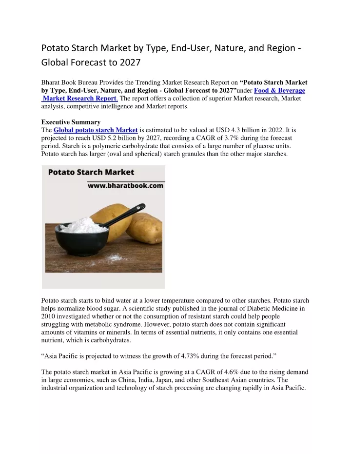 potato starch market by type end user nature