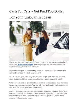 Cash For Cars - Get Paid Top Dollar For Your Junk Car In Logan