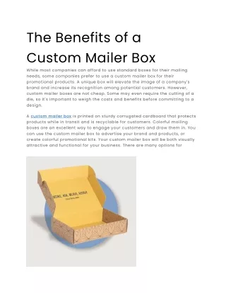 The Benefits of a Custom Mailer Box