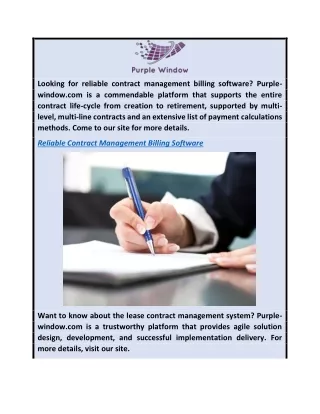 Reliable Contract Management Billing Software  Purple-window.com