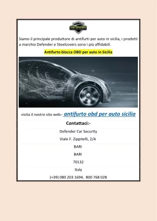 Antifurto blocca OBD per auto in Sicilia