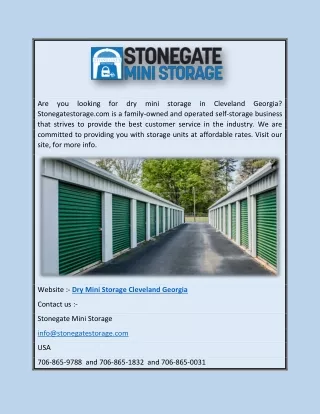Dry Mini Storage Cleveland Georgia | Stonegatestorage.com