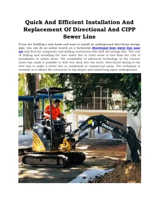 Quick And Efficient Installation And Replacement Of Directional And CIPP Sewer Line