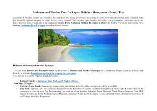 Andaman and Nicobar Tour Packages - Holiday - Honeymoon - Family Trip