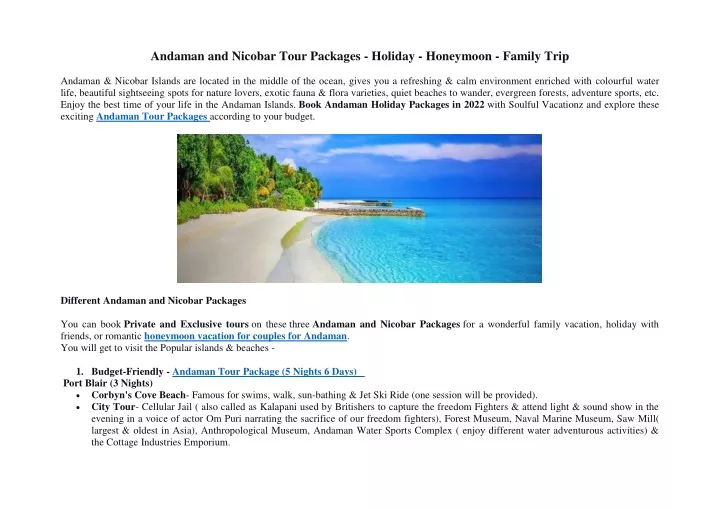 andaman and nicobar tour packages holiday