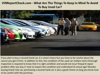 VINReportCheck.com - What Are The Things To Keep In Mind To Avoid To Buy Used Car