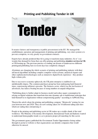 Printing and Publishing Tender in UK