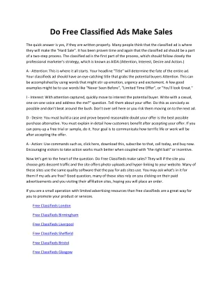 Do Free Classified Ads Make Sales
