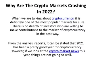 Why Are The Crypto Markets Crashing In 2022