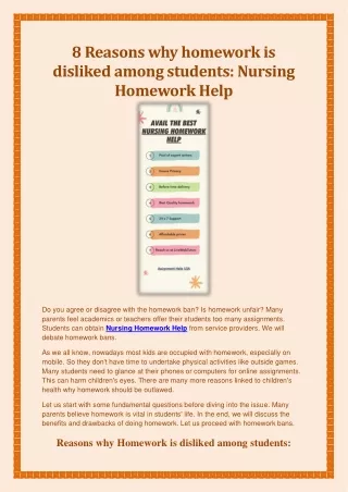 8 Reasons why homework is disliked among students: Nursing Homework Help
