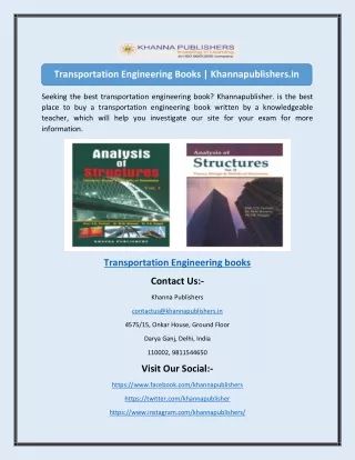Transportation Engineering Books | Khannapublishers.in