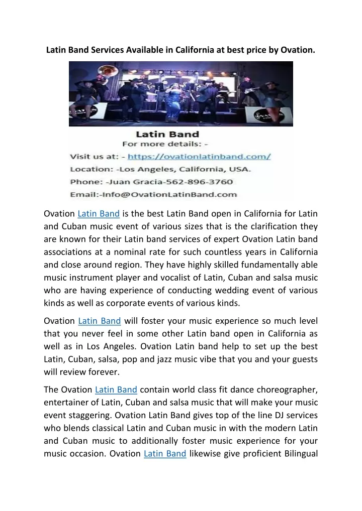latin band services available in california