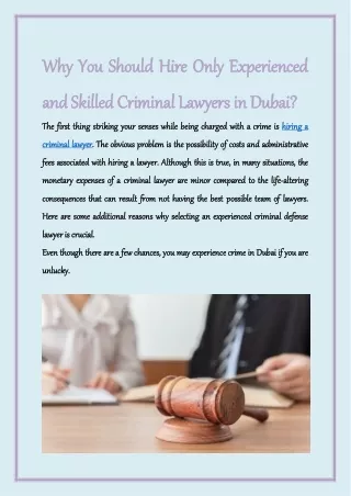 Why You Should Hire Only Experienced and Skilled Criminal Lawyers in Dubai?