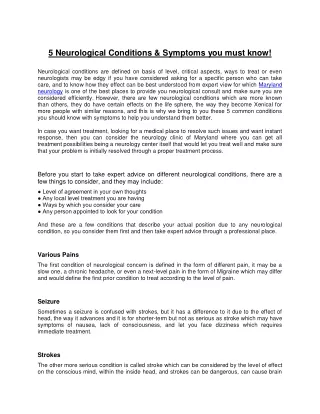 5 Neurological Conditions & Symptoms you must know!