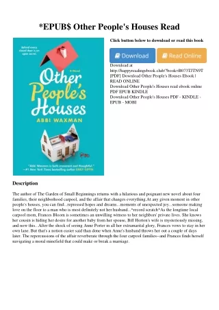 *EPUB$ Other People's Houses Read