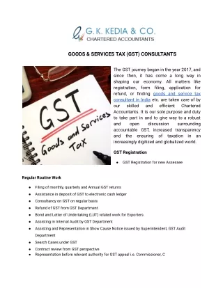 GOODS & SERVICES TAX (GST) CONSULTANTS