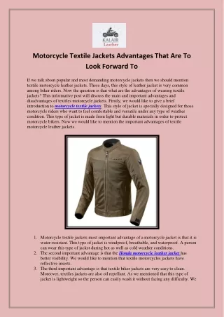 Motorcycle Textile Jackets Advantages That Are To Look Forward To
