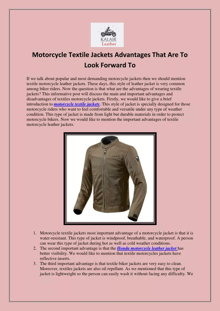 motorcycle textile jackets advantages that