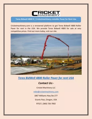 Terex Bidwell 4800 R | Cricketmachinery.comoller Paver for Rent Usa